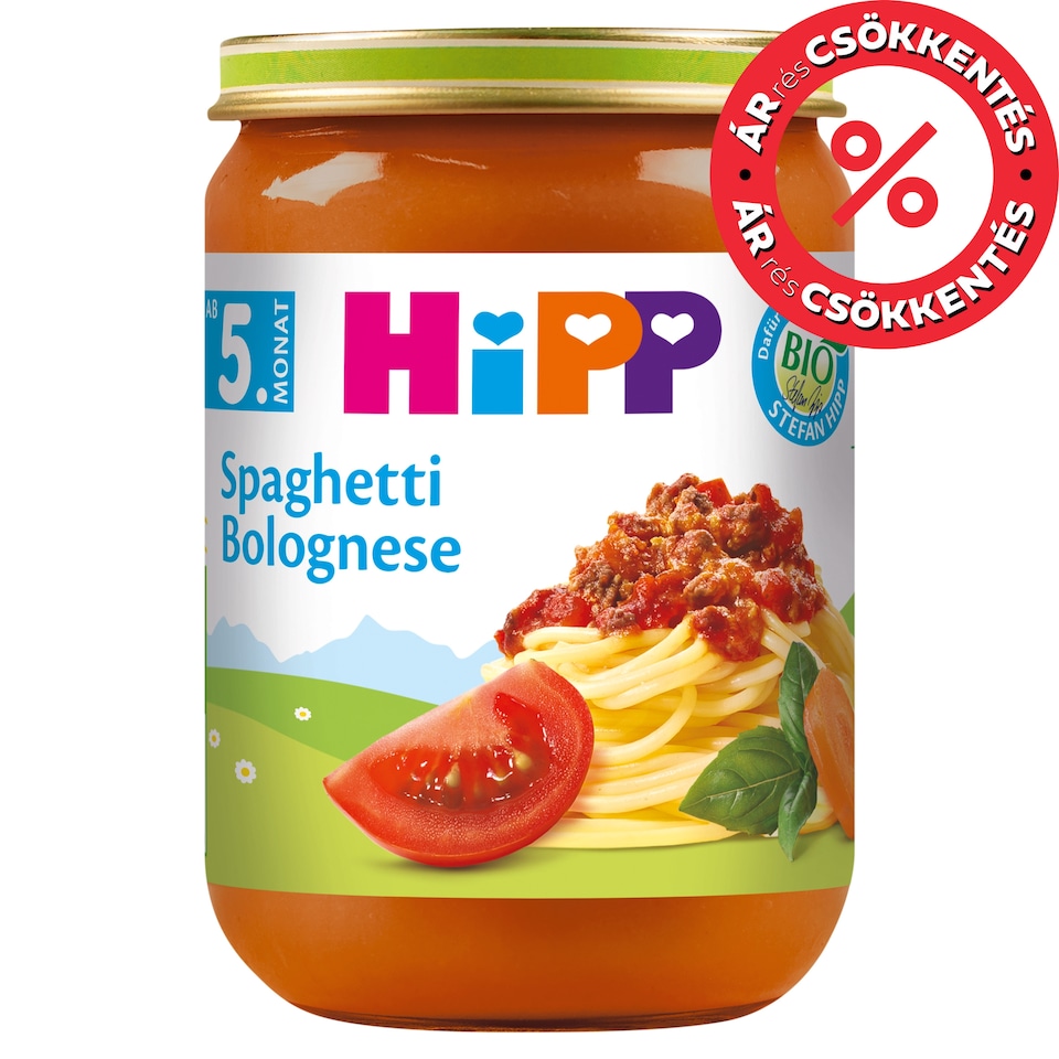 HiPP bio bolognai spagetti bébiétel 5 hónapos kortól 190 g 