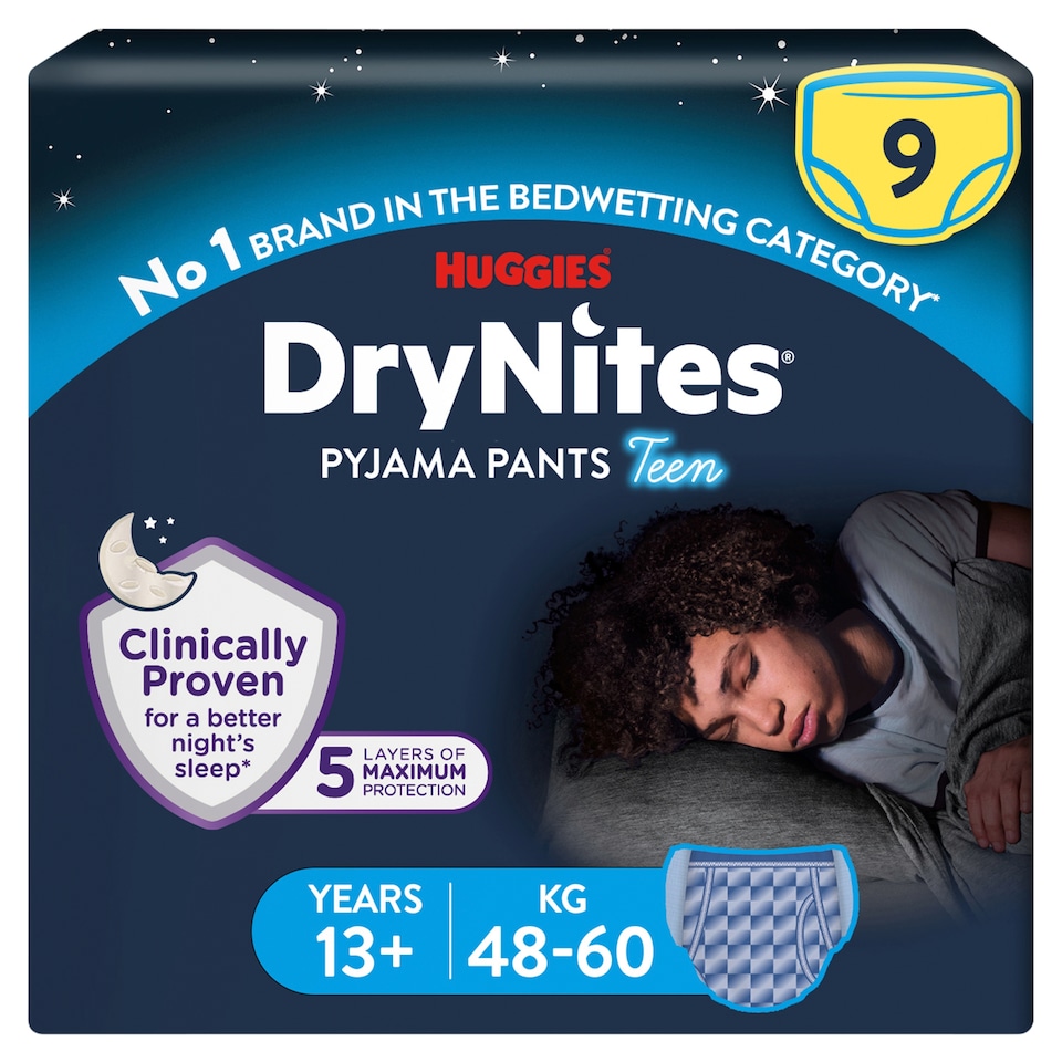 image 1 of Huggies DryNites Bedwetting Pyjama Nappy Pants Boy 13Yrs+ x9