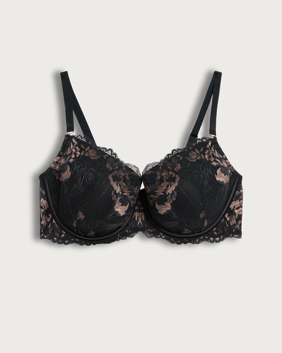 F&F Floral Lace Underwired T-Shirt Bra in Black