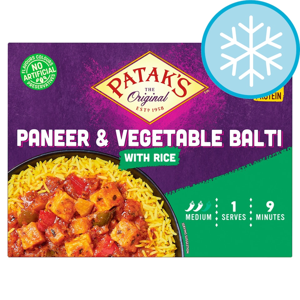 Patak’s Indian Paneer & Veg Balti Curry with Cumin Rice Ready Meal 400g
