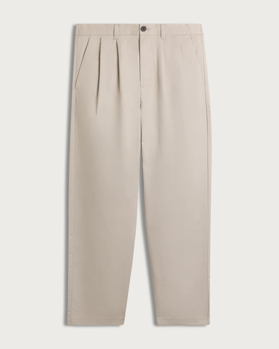 image 1 of The F&F Edit Cotton Rich Double Pleated Chino Trousers in Stone