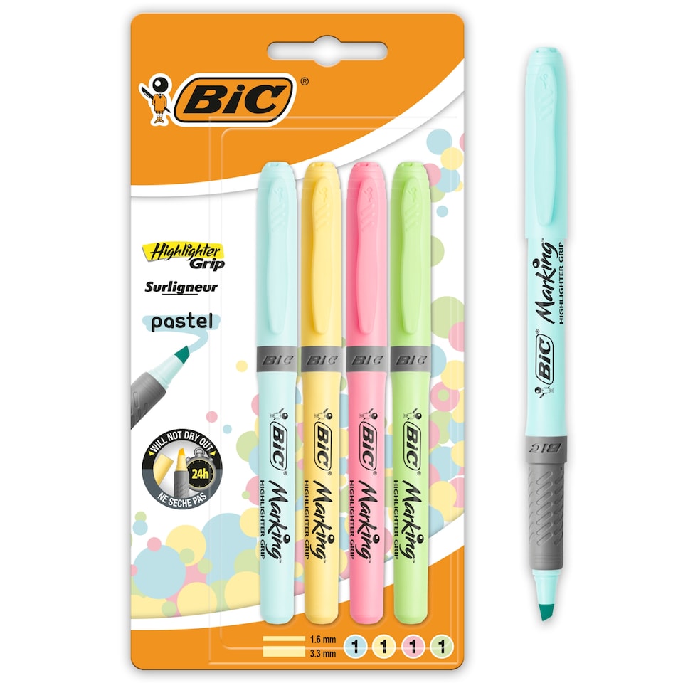 image 1 of BIC Highlighter Grip Pastel 4 Pack