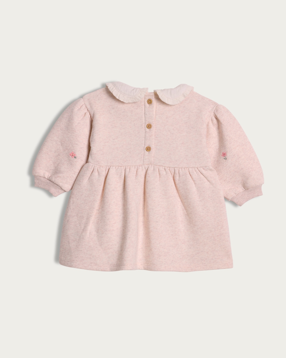 image 1 of F&F Baby Cotton Rich Floral Embroidered Peter Pan Collar Dress in Cream