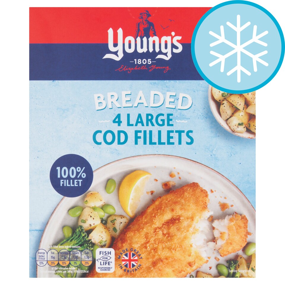 Youngs Simply Breaded 4 Large Cod Fillets 440G Tesco Groceries