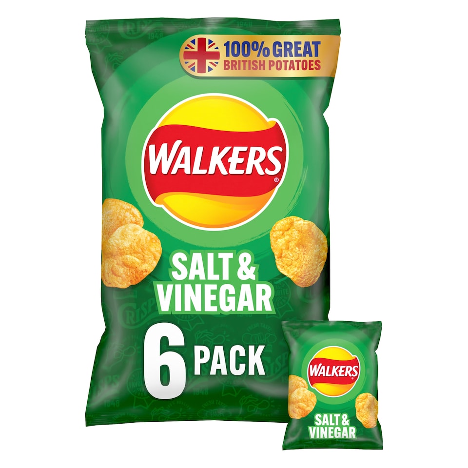image 1 of Walkers Salt & Vinegar Multipack Crisps 6x25g
