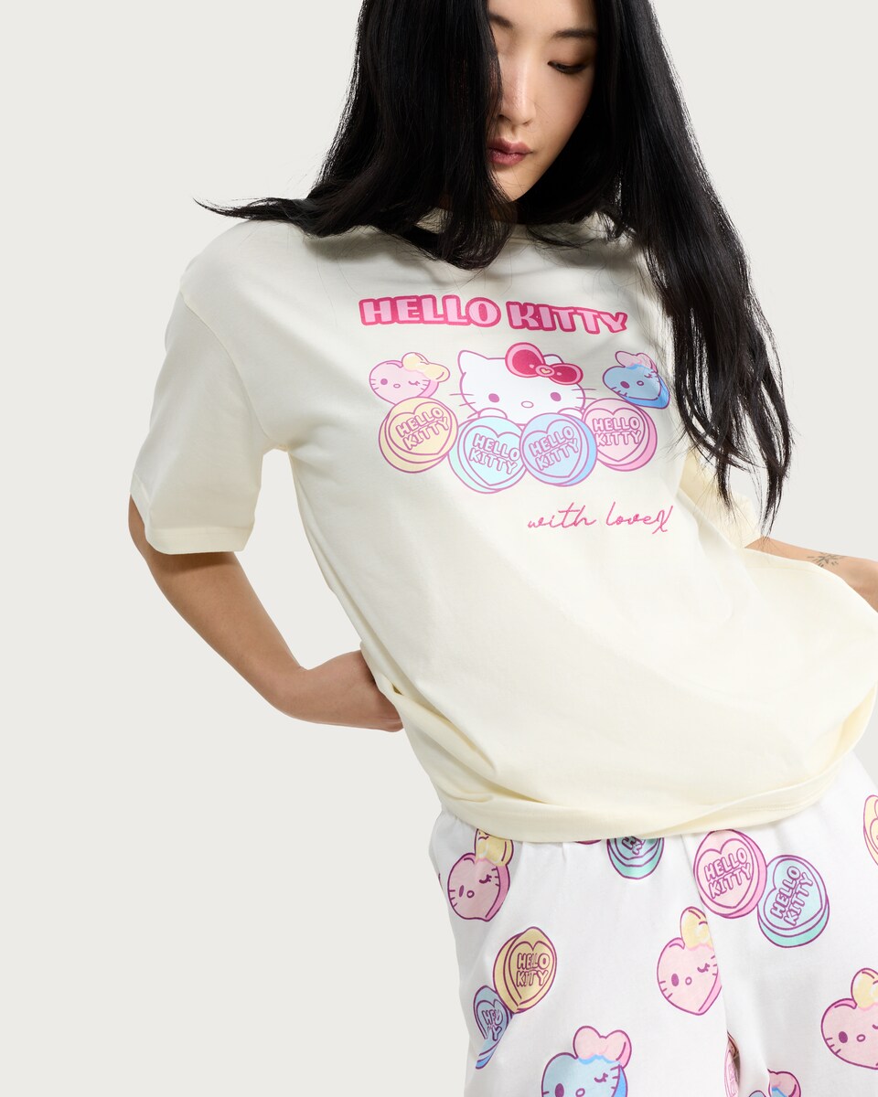 image 1 of Hello Kitty Pure Cotton Pyjama Set in Multi Yellow