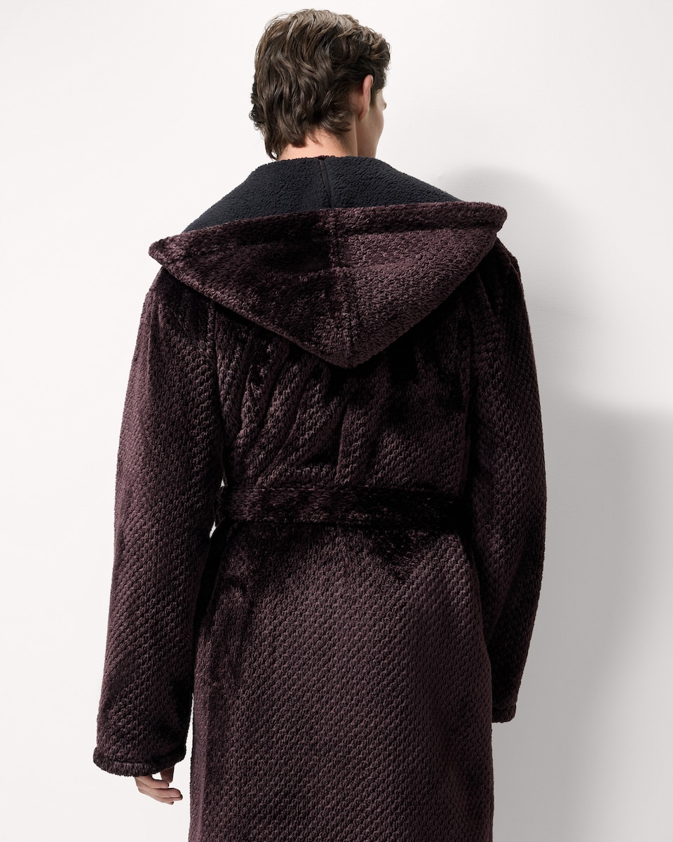 image 1 of F&F Fleece Honeycomb Hooded Dressing Gown in Purple