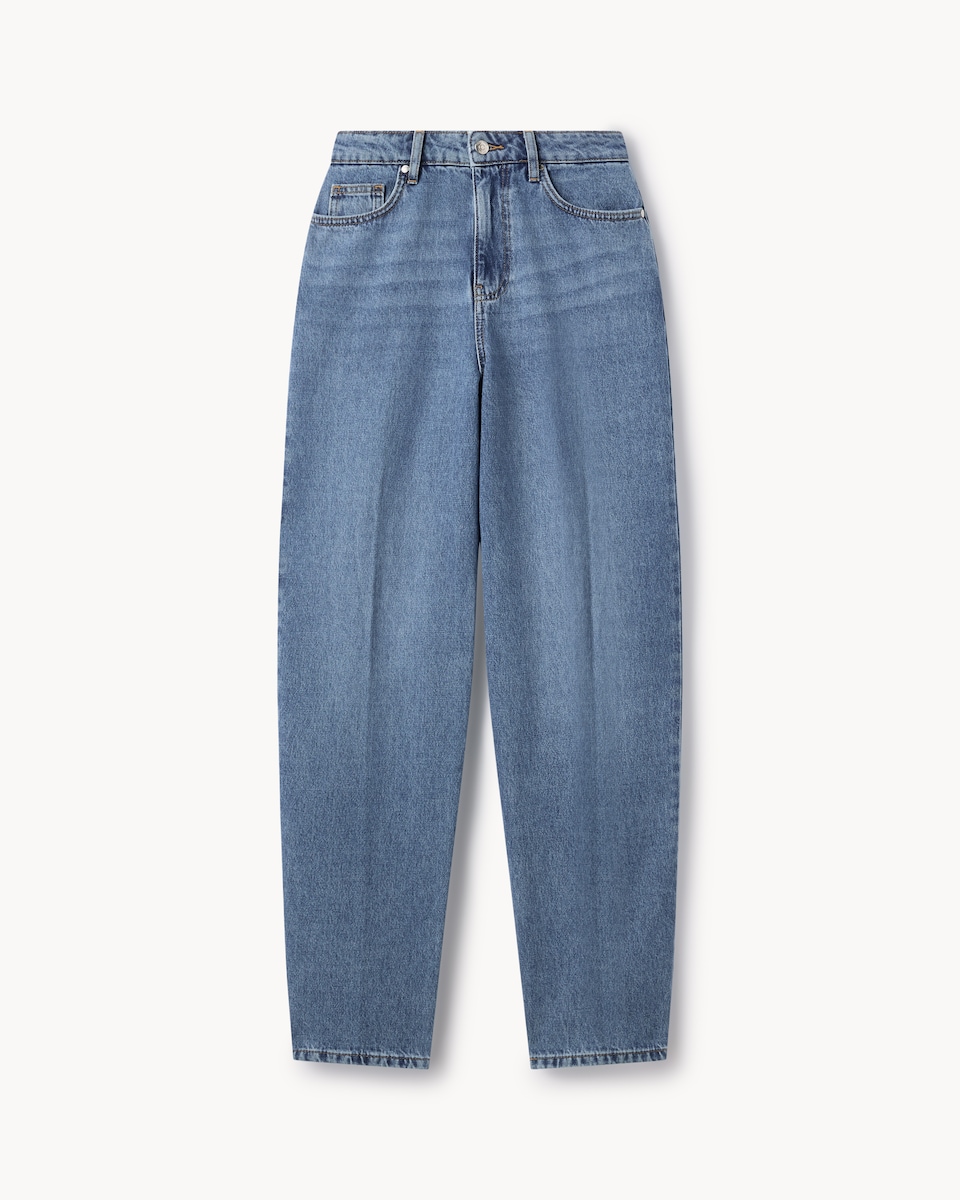 image 1 of F&F Crease Front Barrel Leg Jeans in Navy