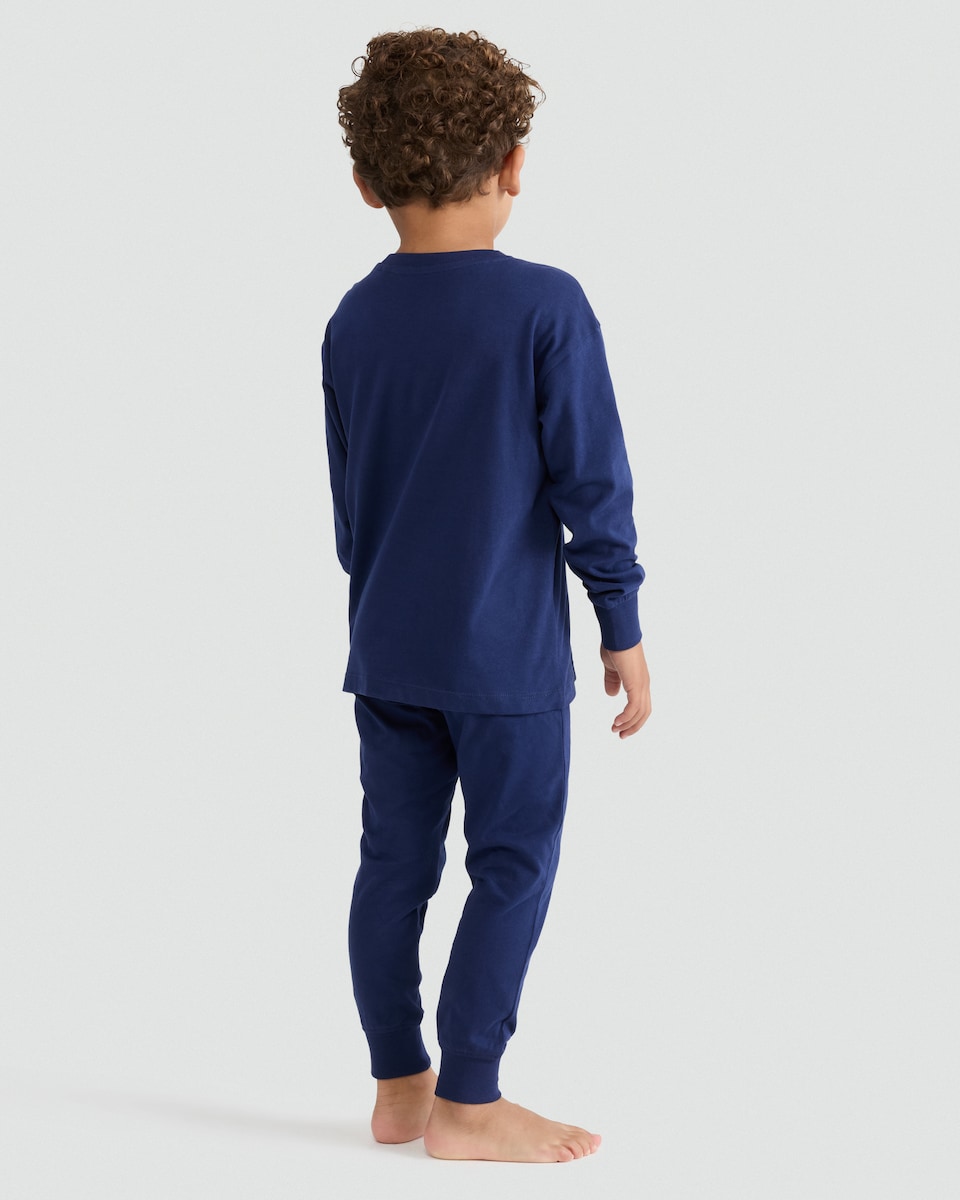 image 1 of F&F Pure Cotton Chilled Christmas Top and Cuffed Joggers Pyjamas in Navy