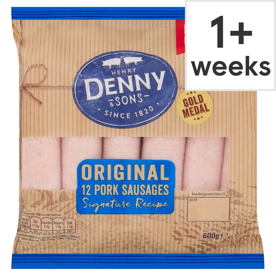 Denny 12 Pork Sausages Gold Medal 600G Tesco Groceries