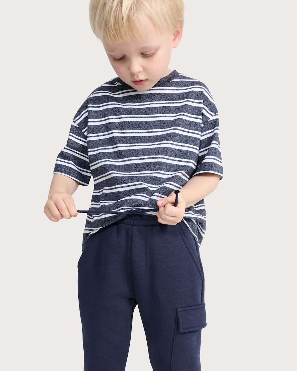 image 1 of F&F Boys Cotton Rich Cuffed Cargo Joggers in Navy