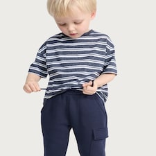 F&F Boys Cotton Rich Cuffed Cargo Joggers in Navy