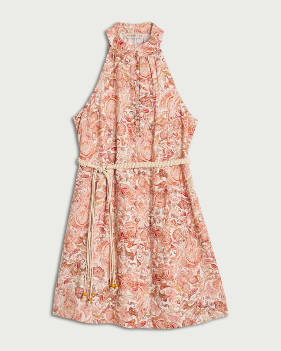image 1 of The F&F Edit Paisley Print Halter Neck Dress in Multi Pink