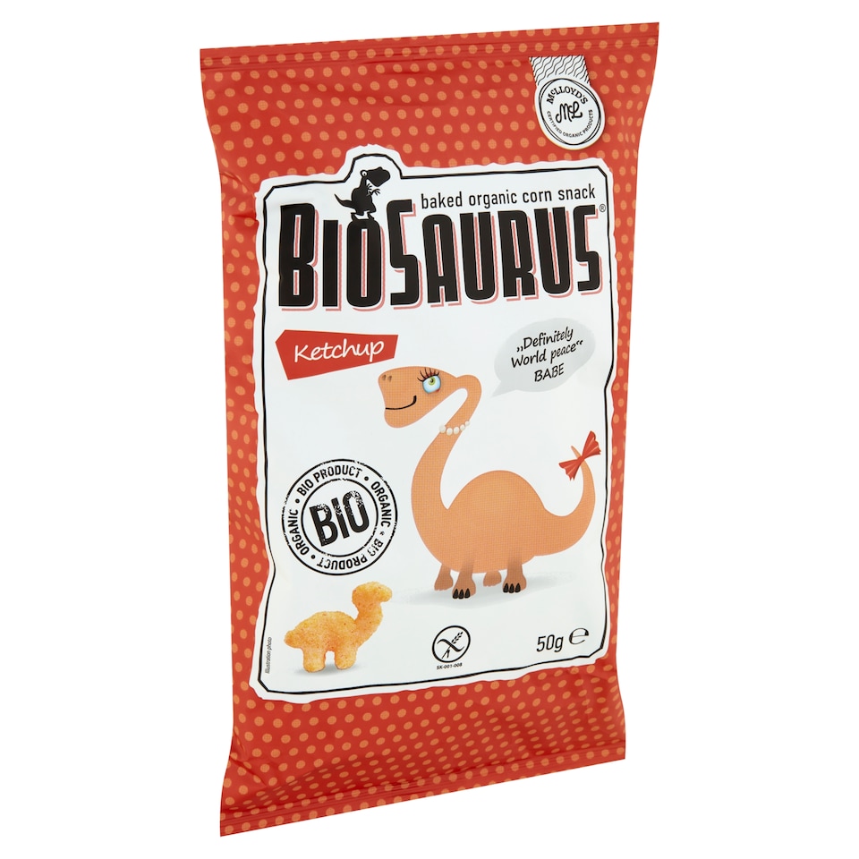 BioSaurus BIO ketchupos ízesítésű extrudált kukoricás snack 50 g  1. kép