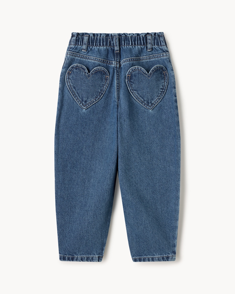 image 1 of F&F Girls Pure Cotton Barrel Leg Jeans in Blue