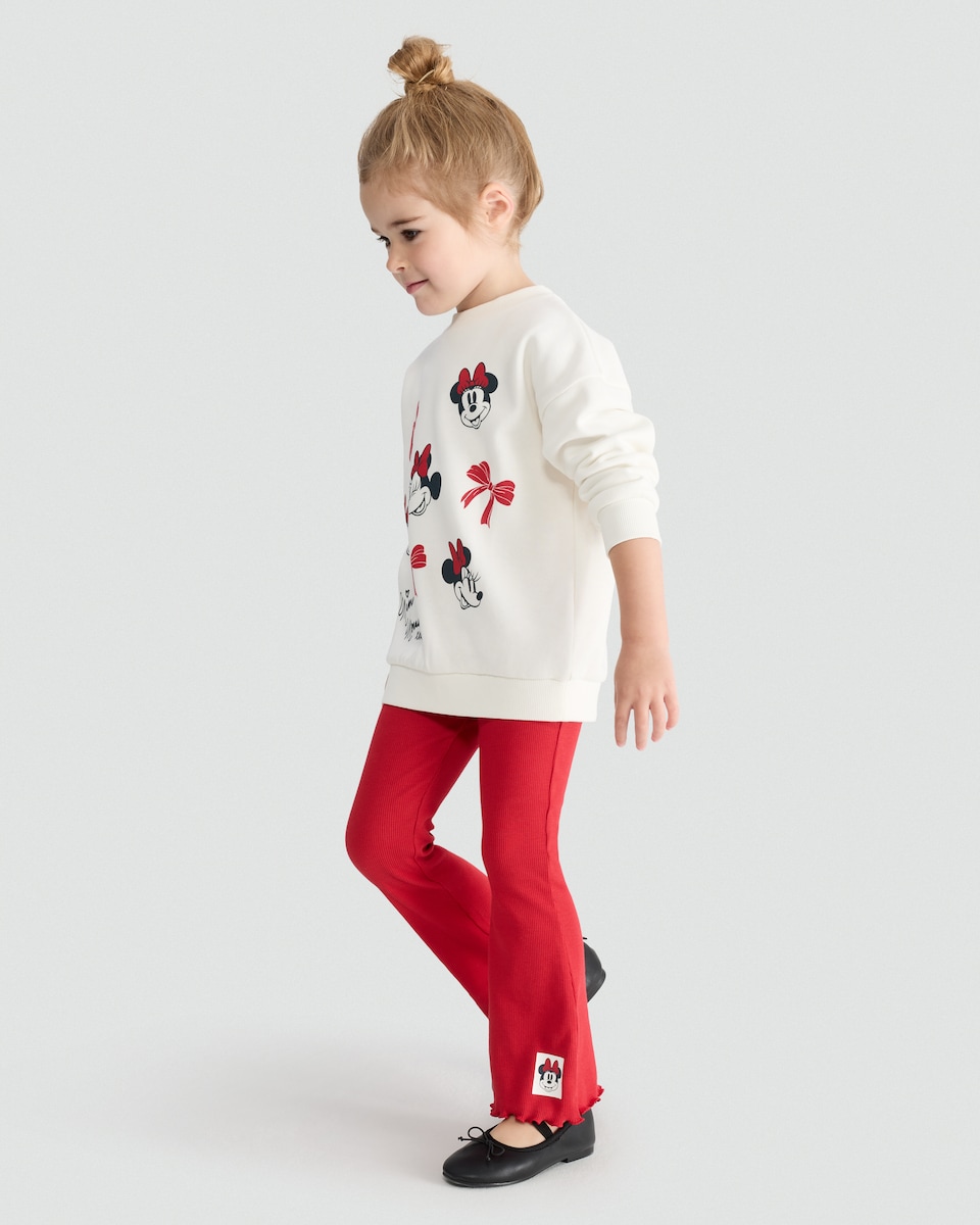 image 1 of Disney Minnie Mouse 2-Piece Sweatshirt and Flared Leggings Set in Cream