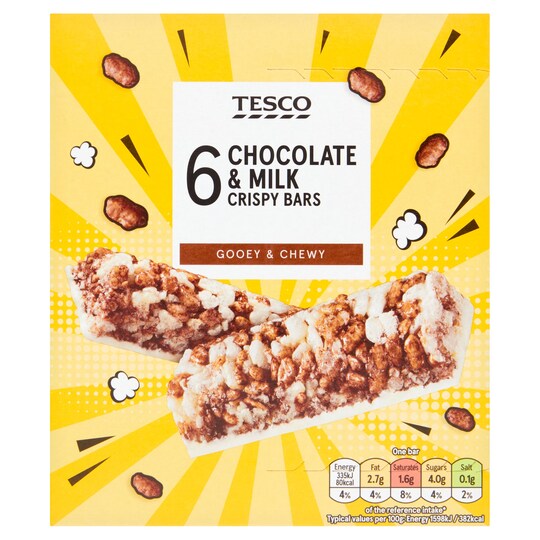Tesco 6 Chocolate & Milk Crispy Bars 126G Tesco Groceries