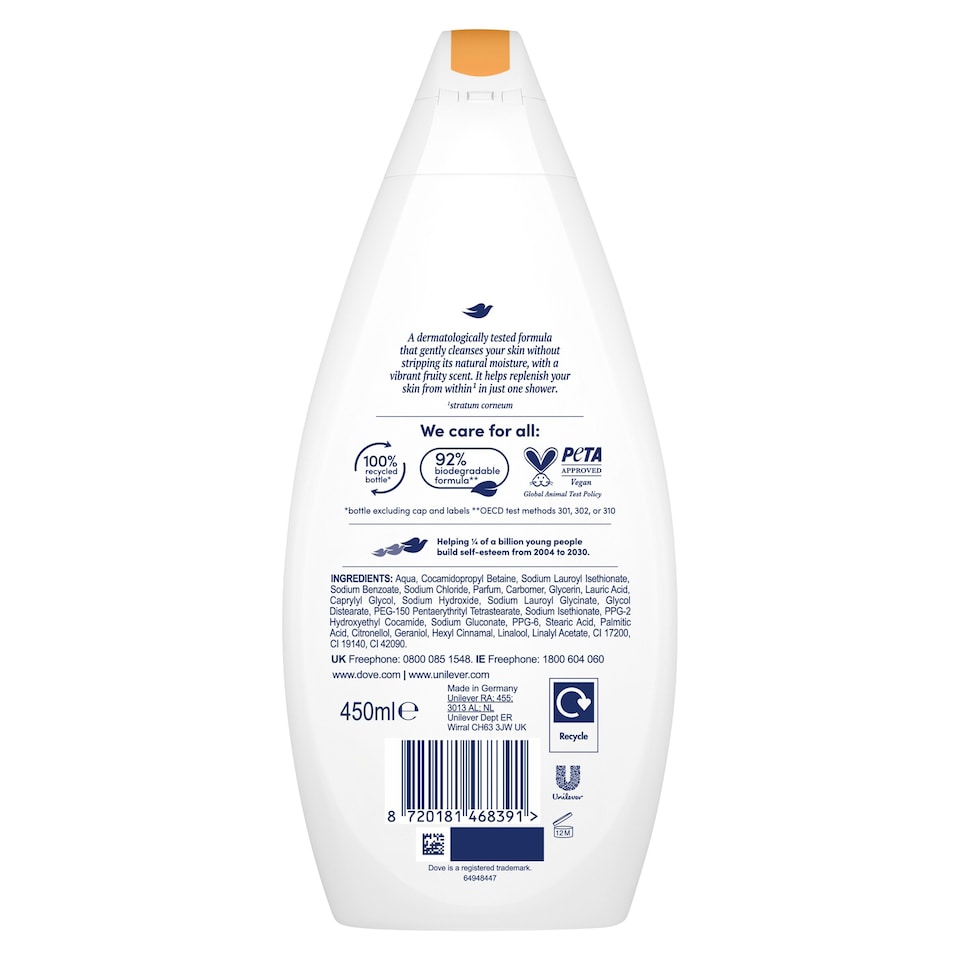 image 1 of Dove Fruity Nourish 24hr Moisturisation Body Wash Shower Gel 450ml
