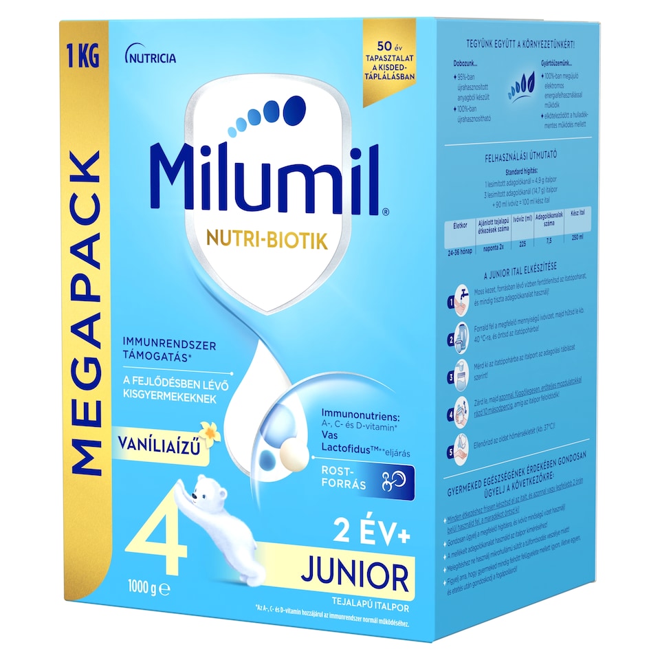 Milumil Nutri-Biotic 4 Junior vaníliaízű tejalapú italpor 2 év+ 2 x 500 g (1000 g)