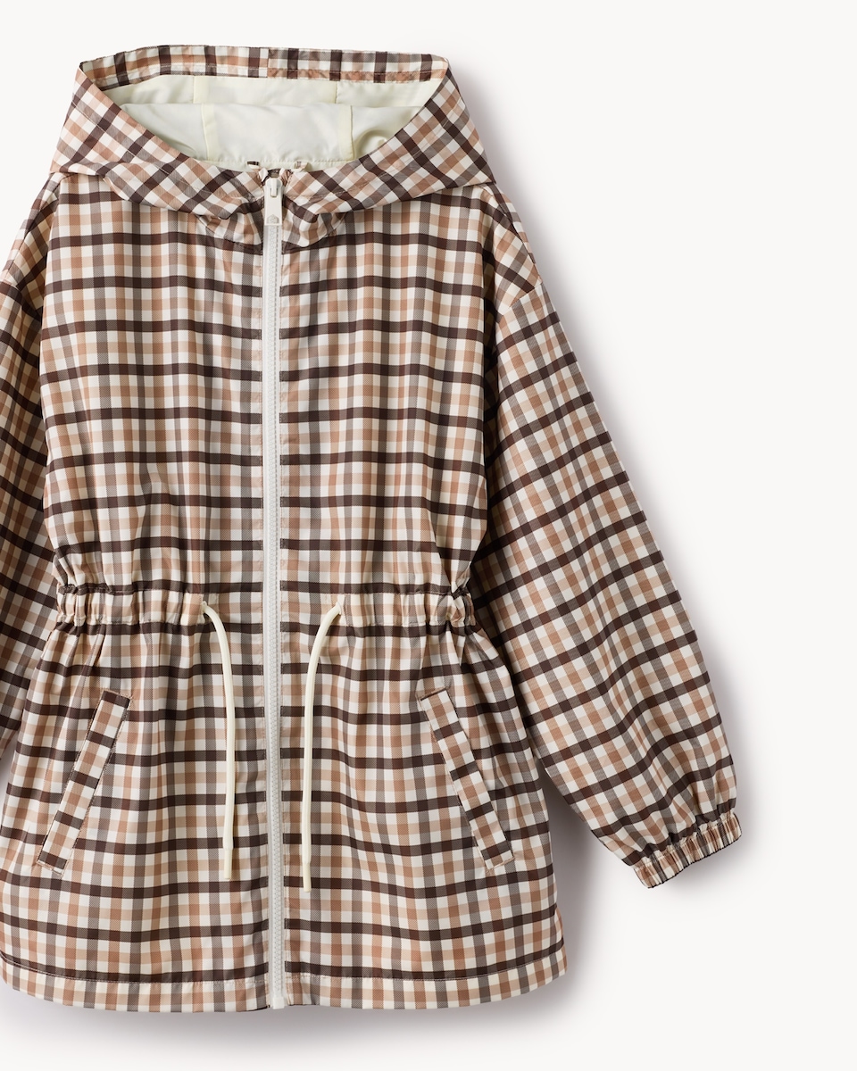 image 1 of F&F Girls Checked Hooded Raincoat in Brown