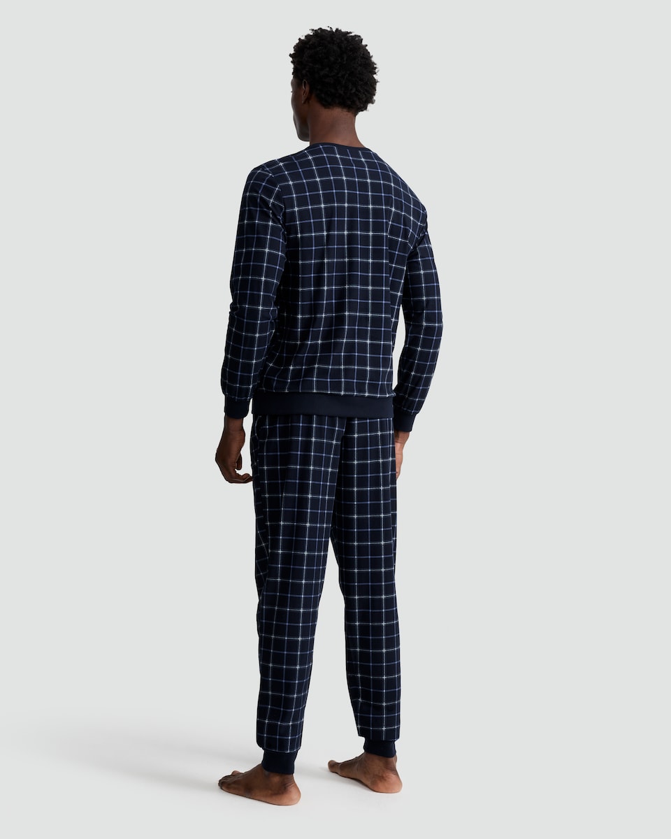 image 1 of F&F Fleece Check Top and Cuffed Joggers Lounge Set in Blue