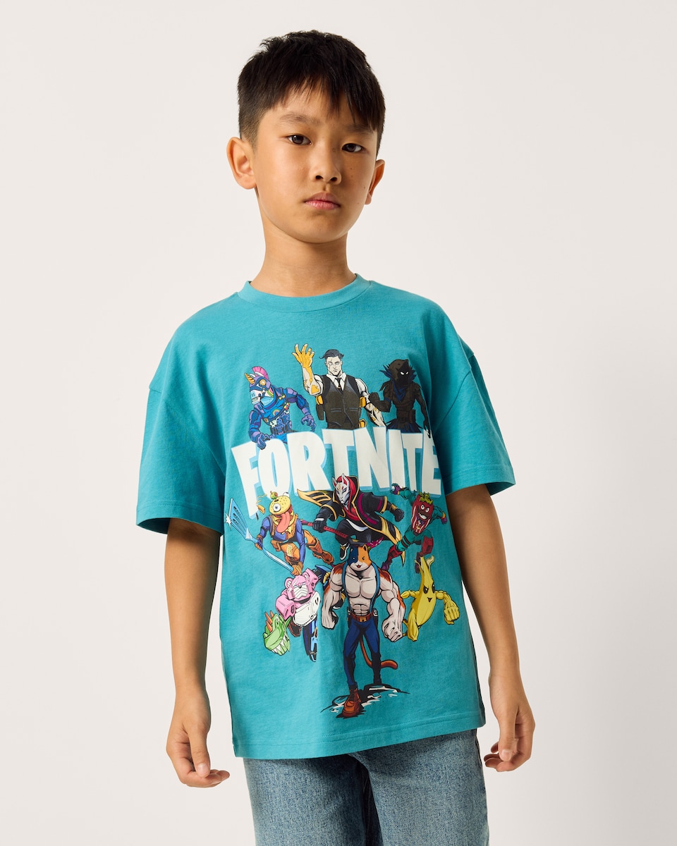 image 1 of Fortnite Pure Cotton Printed T-Shirt in Teal