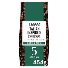 Tesco Italian Inspired Espresso Coffee Beans Medium - Strong 454G