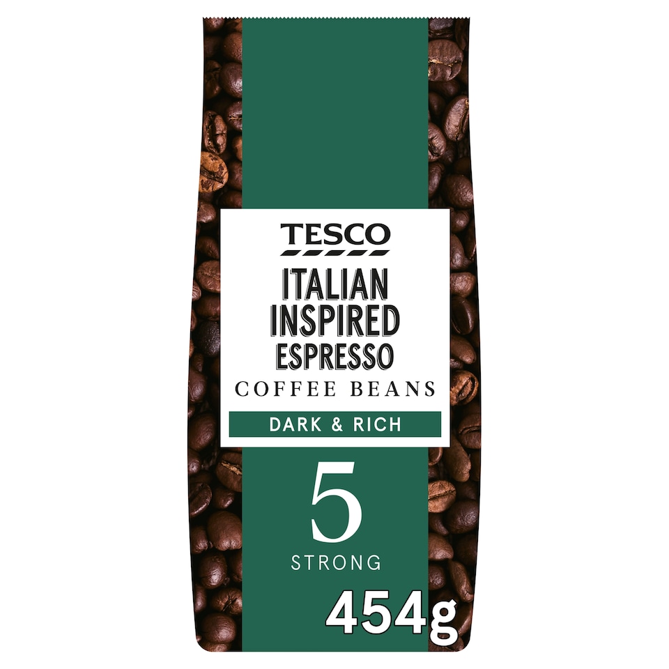 Tesco Italian Inspired Espresso Coffee Beans Medium - Strong 454G