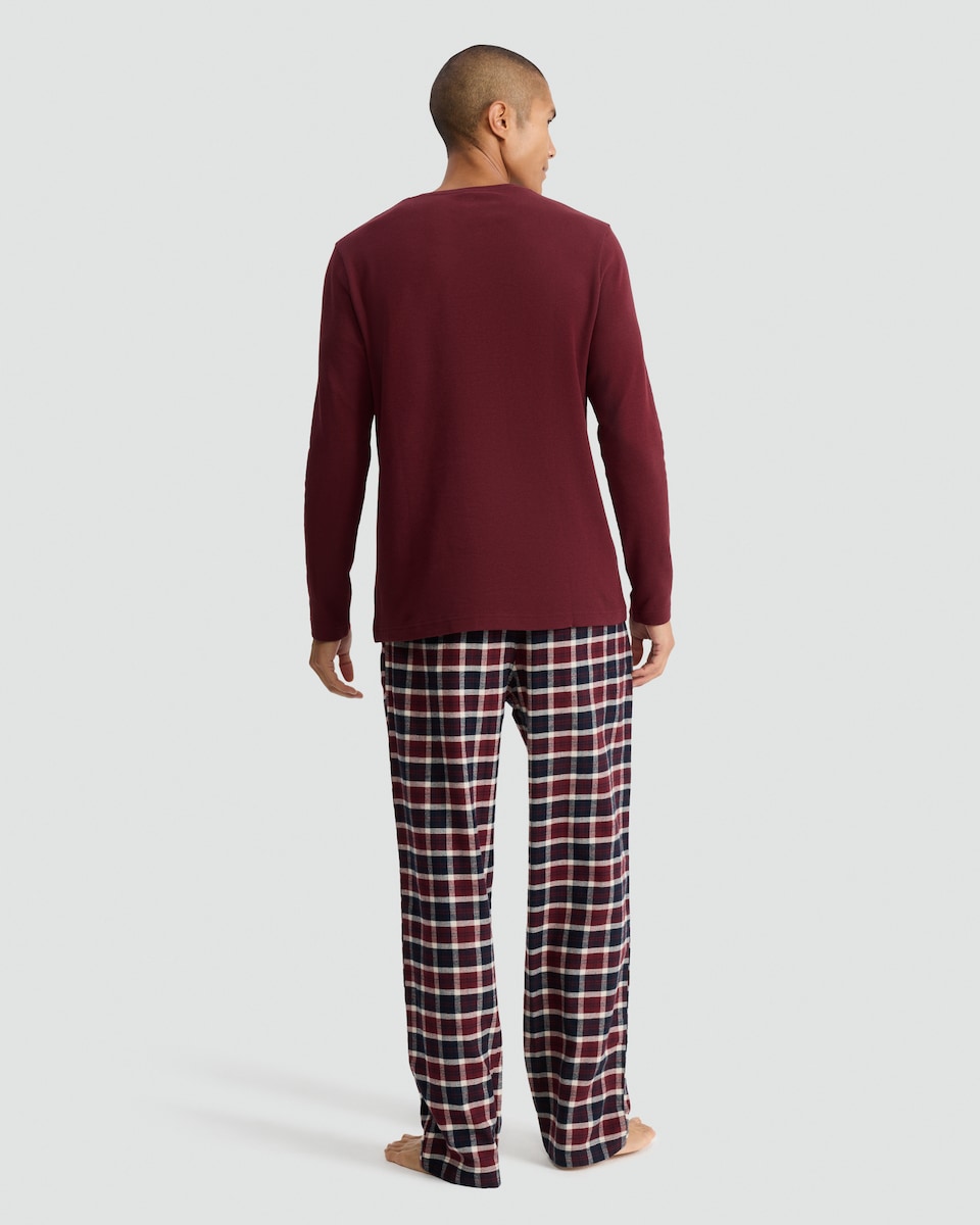 image 1 of F&F Pure Cotton Waffle Top and Check Print Trousers Pyjamas in Multi