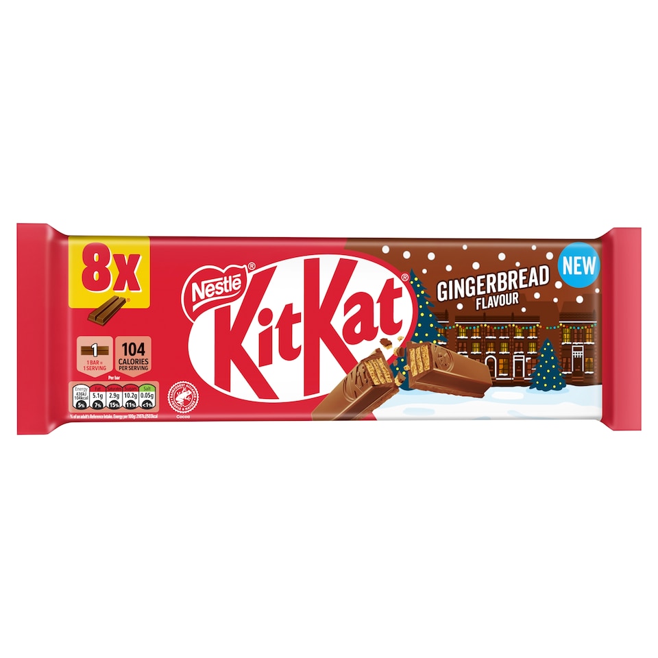 image 1 of Kit Kat 2 Finger Gingerbread Chocolate Bar Multipack, 8 Pack 20.7g