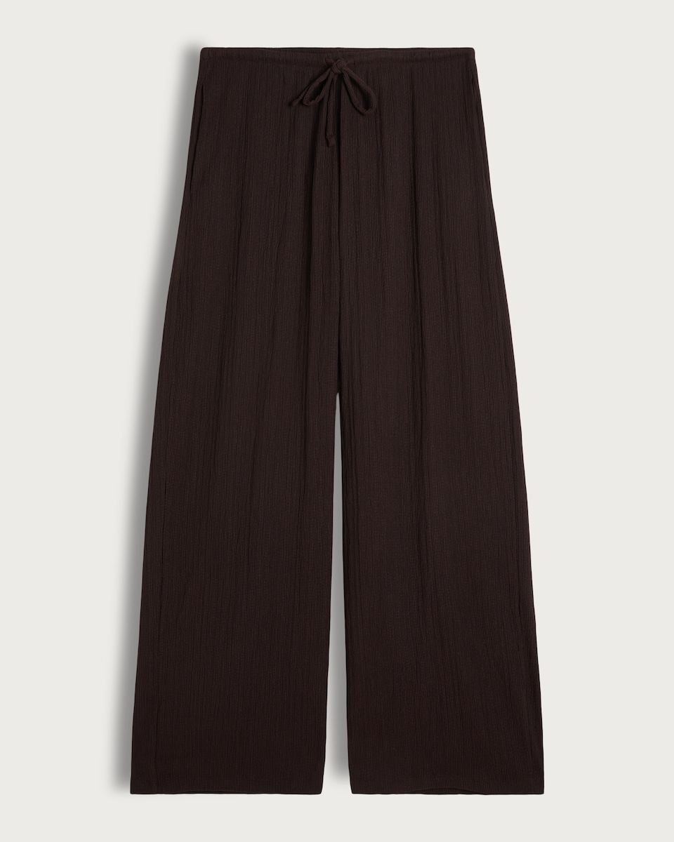 image 1 of F&F Crinkle Wide Leg Co-ord Trousers in Brown