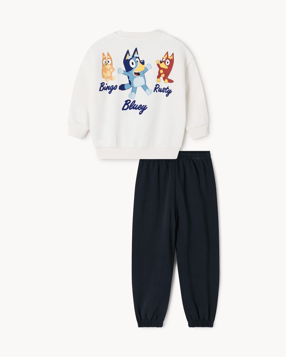 image 1 of Bluey Cotton Rich Sweatshirt and Joggers Set in Navy