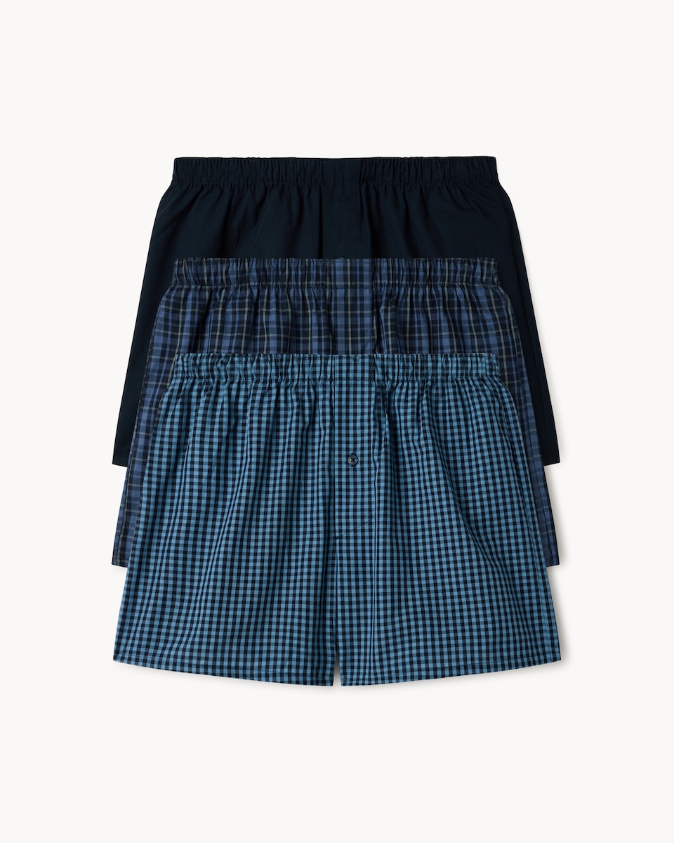 F&F 3-Pack Pure Cotton Checked Woven Boxers in Navy