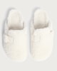 image 2 of F&F Shearling Buckle Footbed Slippers in Cream