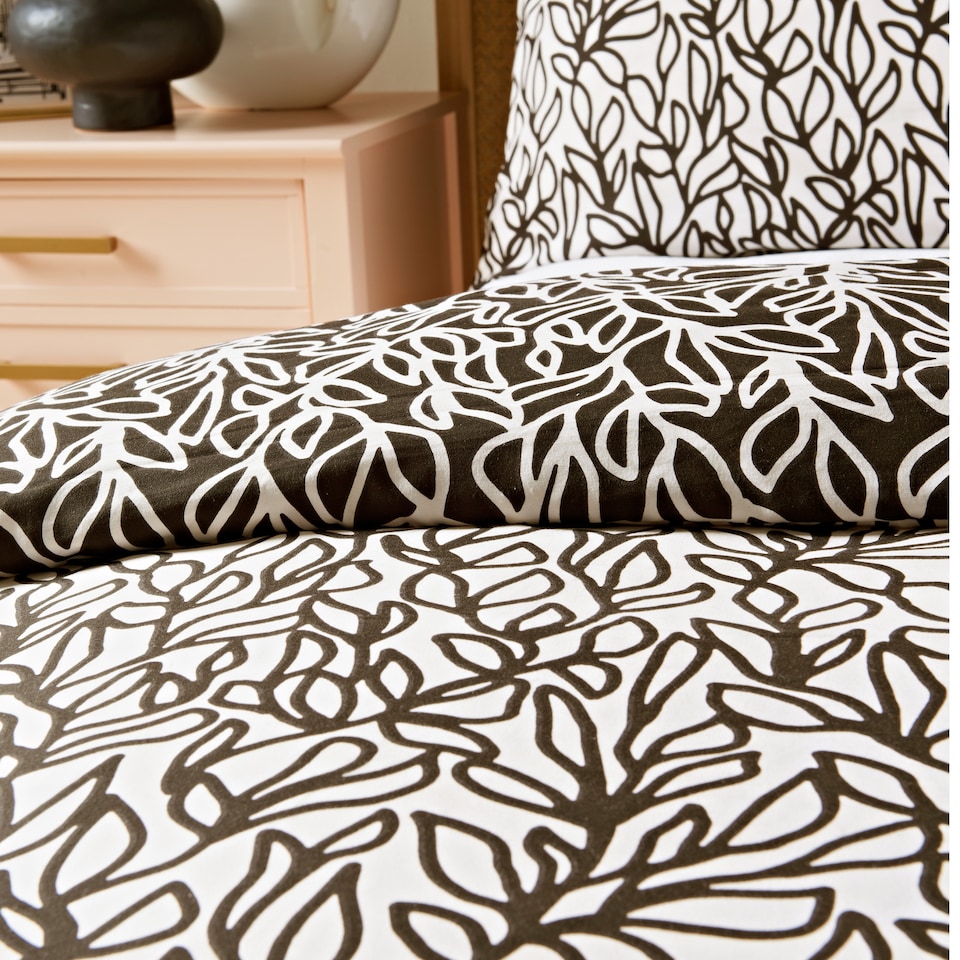 image 1 of Cosmo Living Mono Sketch Leaf Duvet Set Super King