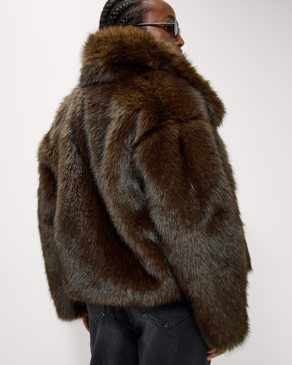 image 1 of F&F Faux Fur Oversized Jacket in Brown
