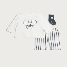 Disney Mickey Mouse 3-Piece Cotton Rich Top, Trousers and Socks in White