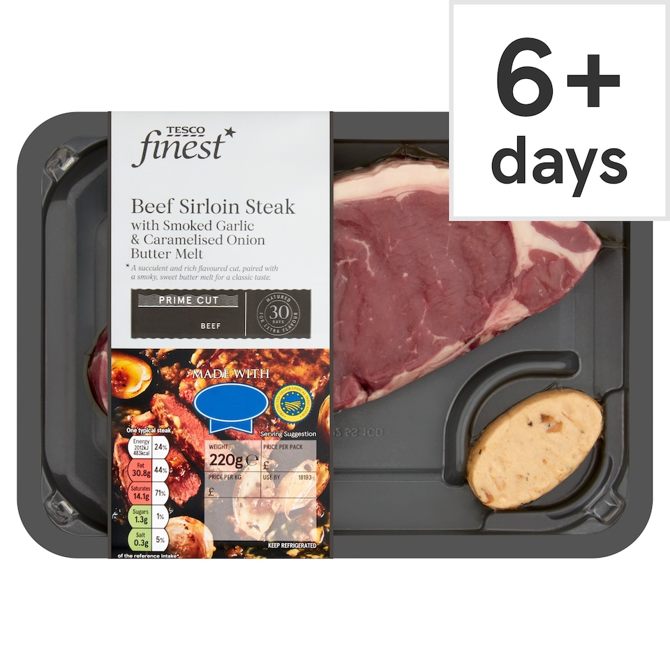 Tesco Finest Sirloin Steak With Garlic & Onion Butter 220G