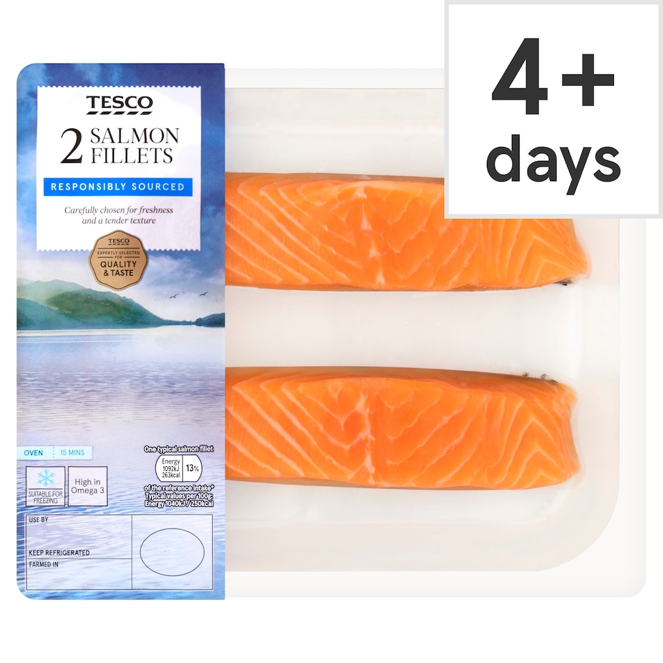 Tesco Salmon Fillets Skin On & Boneless 220G