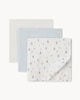 image 1 of F&F Baby 3-Pack Pure Cotton Printed Muslin Cloths in Blue