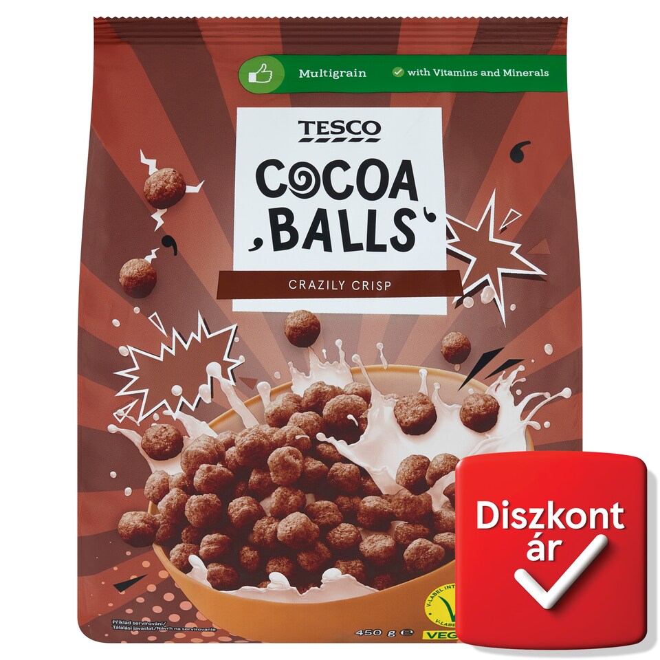 Tesco kakaós gabonapehely hozzáadott vitaminokkal, kalciummal és vassal 450 g 