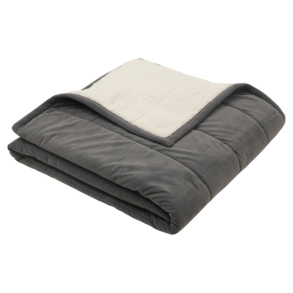 F&F Home Dark Grey Velvet Sherpa Throw