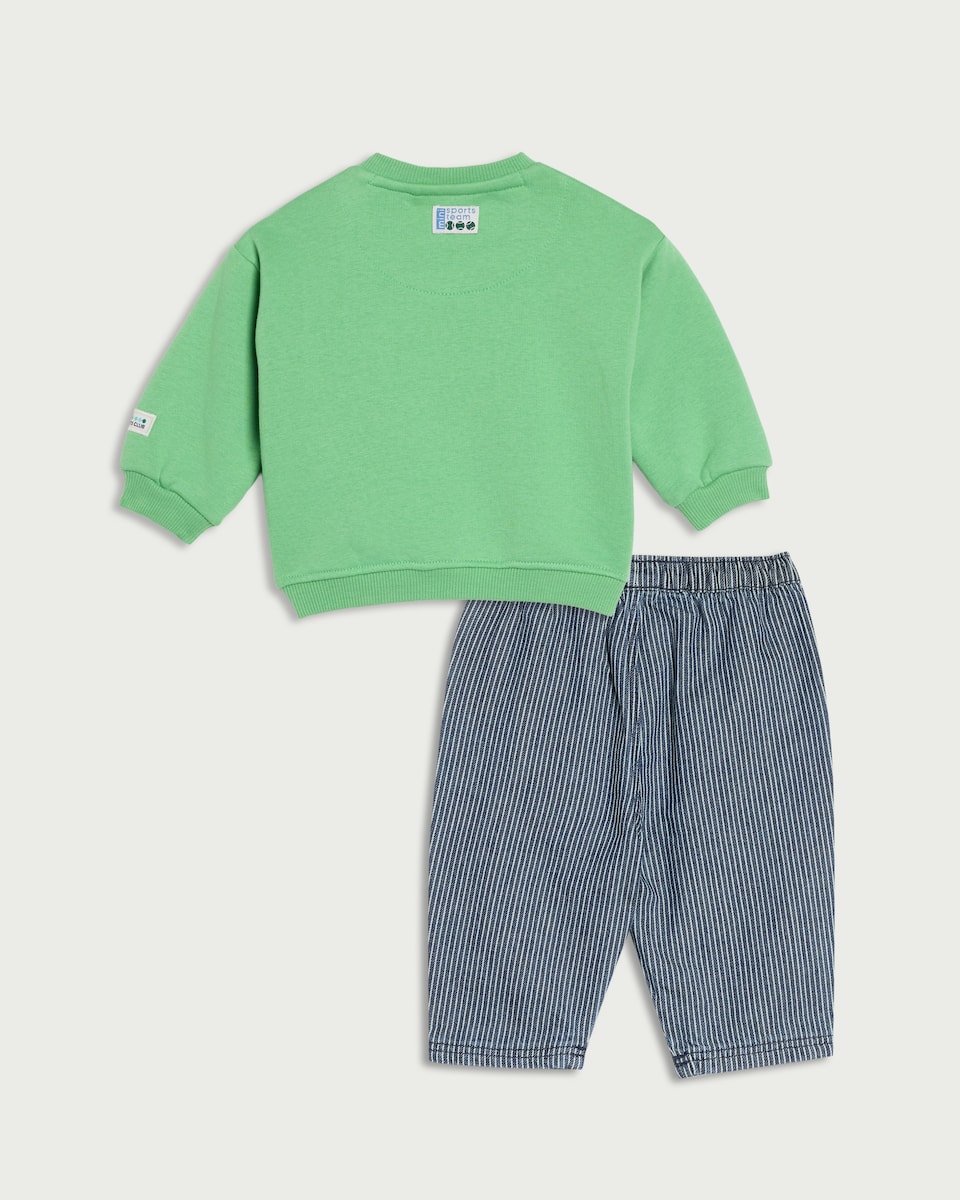image 1 of F&F Baby 2-Piece NYC Sweatshirt and Trousers Set in Green