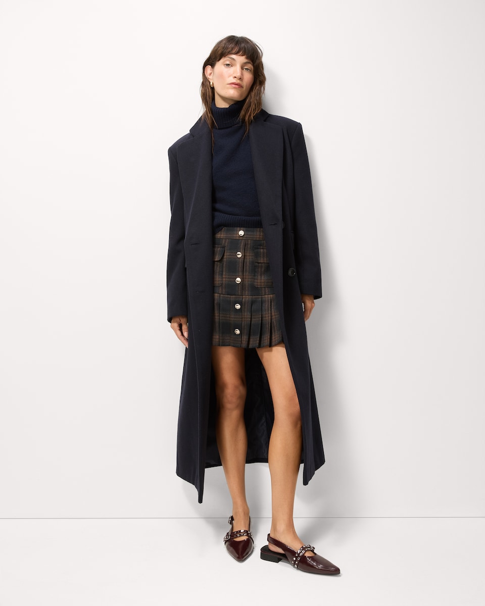 image 1 of F&F Roll Neck Puff Sleeved Jumper with Wool in Navy