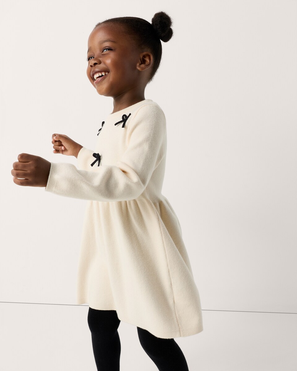 image 1 of F&F Girls Knitted Bow Dress in Gold