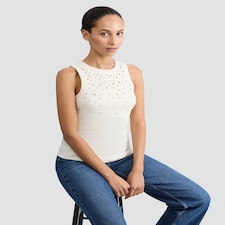 F&F Cotton Blend Diamanté Embellished Vest in Cream