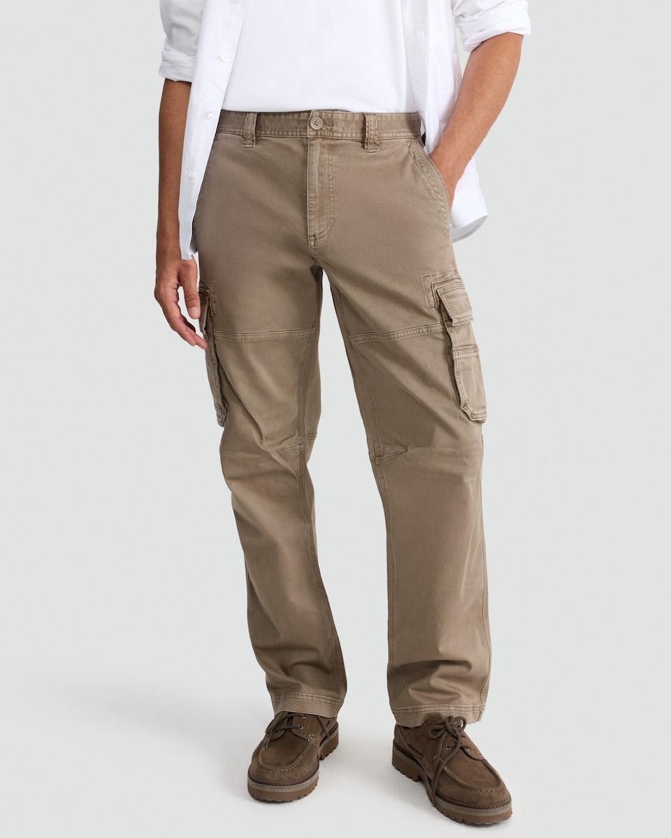 image 1 of F&F Cotton Rich Straight Fit Utility Cargo Trousers in Sand