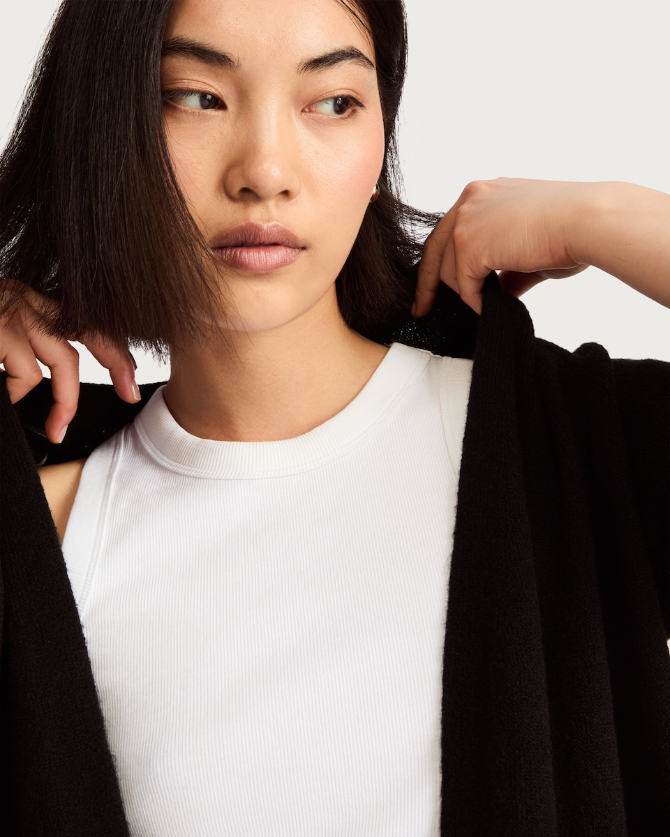 image 1 of F&F Patch Pocket Open Front Cardigan with Wool in Black