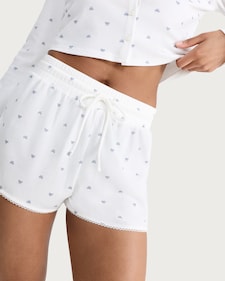 OH ME OH MY Ribbed Bow Print Pyjama Shorts in White
