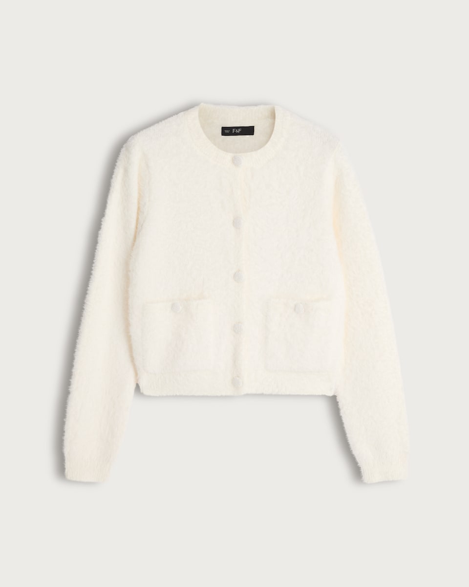 F&F Textured Pocket Front Button Up Cardigan in Cream